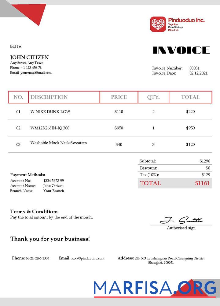 Realistic USA Pinduoduo invoice download for verification